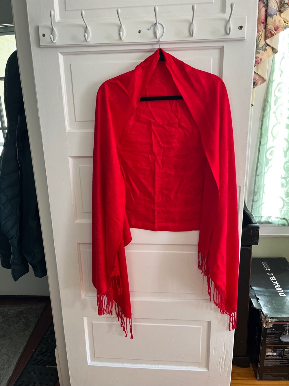 Classic Red Fringe Wrap Scarf for Women